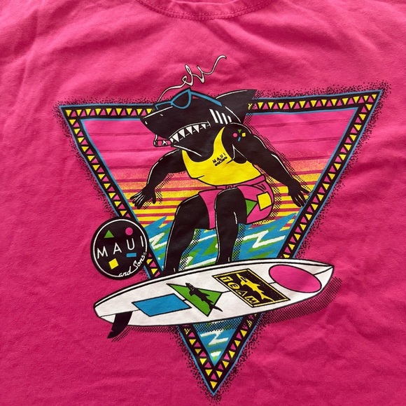 Maui and Sons Surfing Vintage Retro 90’s Sleeveless Tank Barbie Pink Shark - Picture 3 of 5